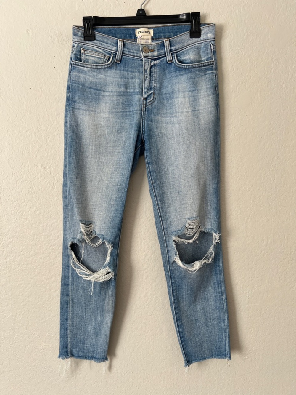 Like New! L'AGENCE High Rise Distressed Skinny Jeans Raw Hem in Size 26